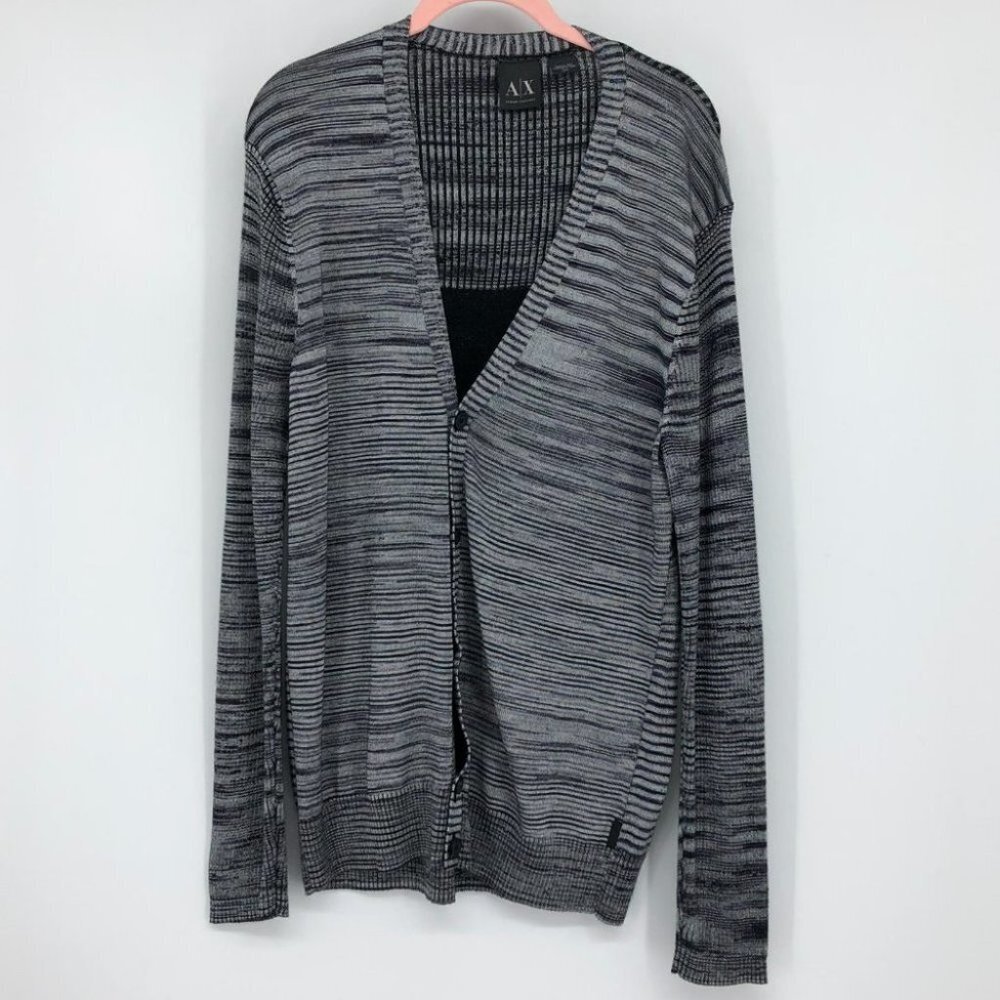 Armani Exchange grey purple space dye button  front rayon cardigan - Picture 13 of 13